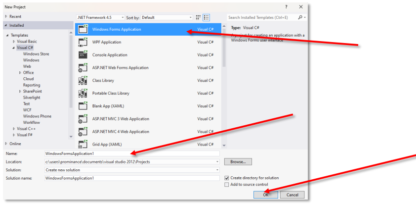 Naming the Windows Forms project