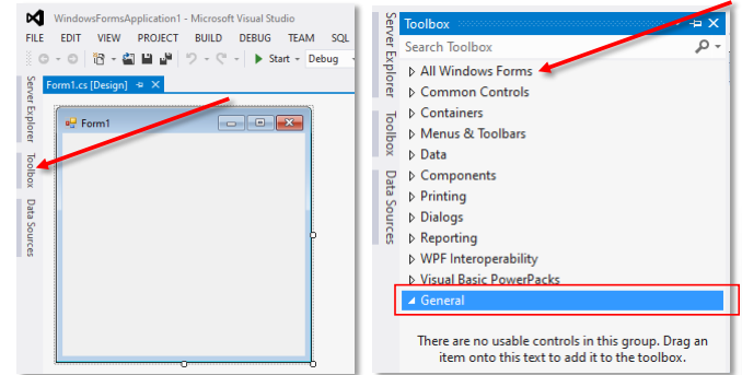Visual Studio Toolbox with common controls